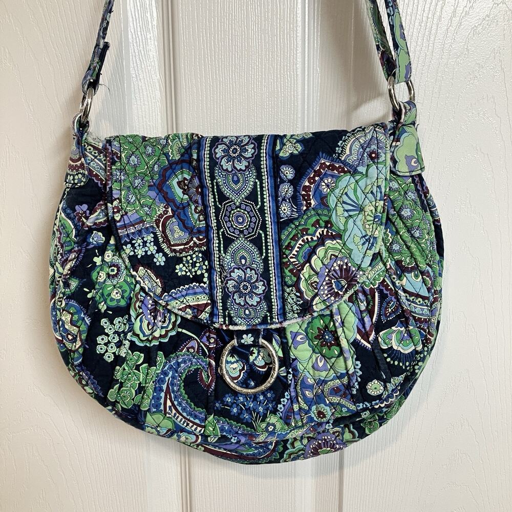 Vera Bradley Saddle Up Blue Green Rhapsody Hobo Purse Handbag Pockets RETIRED